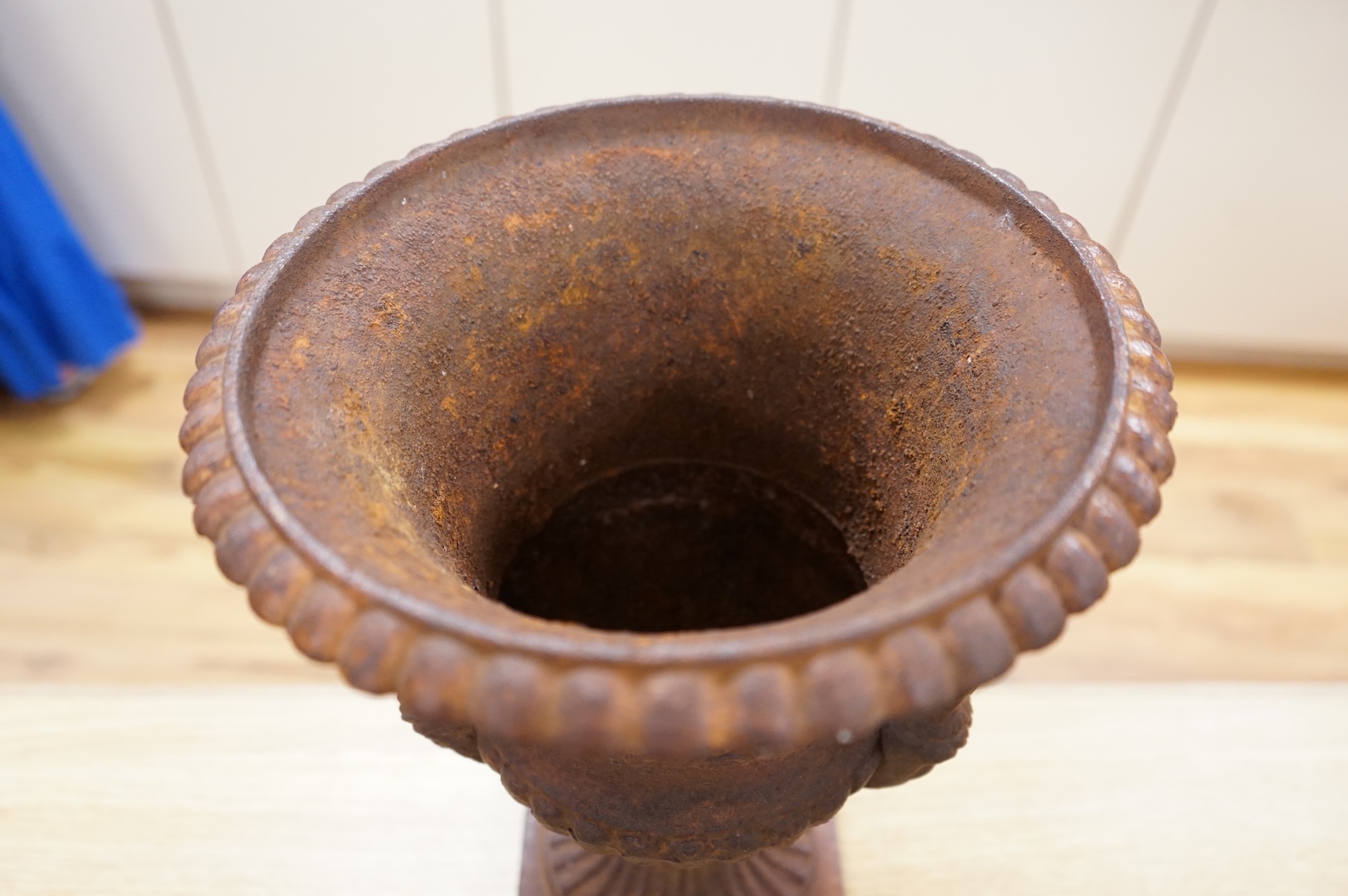 A Victorian cast iron campana urn, 38cm